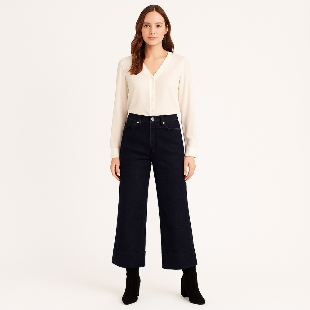 Rw&co. wide leg high rise dark wash jeans polished versatile style flattering 27